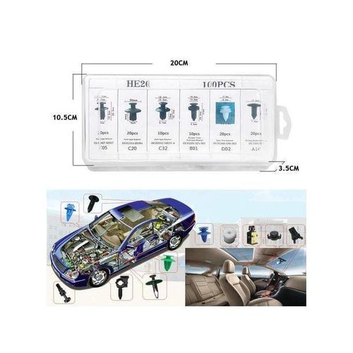 Lot de 100 clips de fixation en plastique pour voiture avec outil de suppression