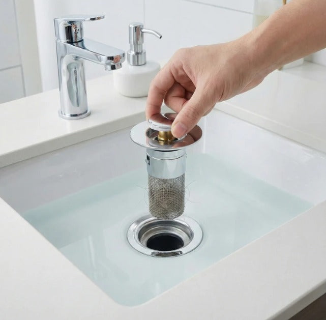 Crépine lavabo,attrape-cheveux,installation sans outil,panier anti-obstruction en acier inoxydable 304,joint pour éviers 34 à 40 mm